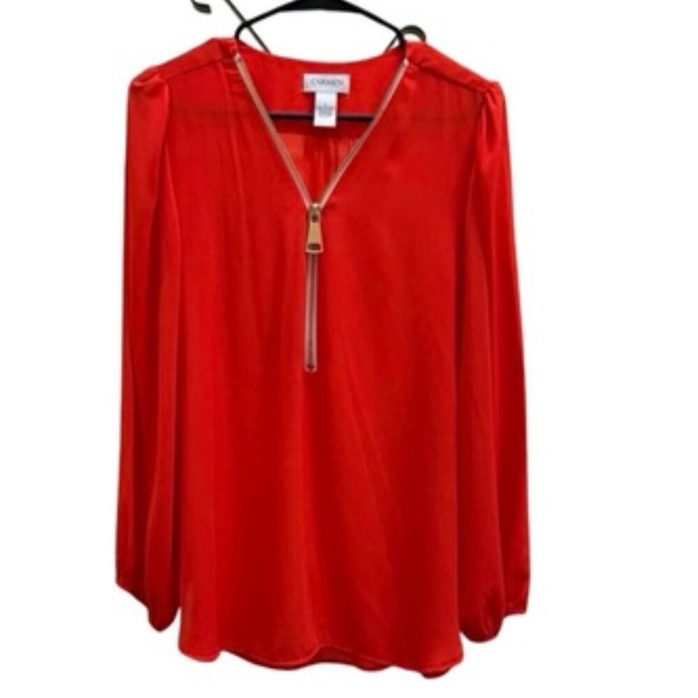 🔥 Carmen Red Zip-Front Blouse – Size M